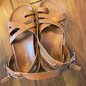 ALOHAS Studded Leather Sandals with Adjustable Ankle Strap